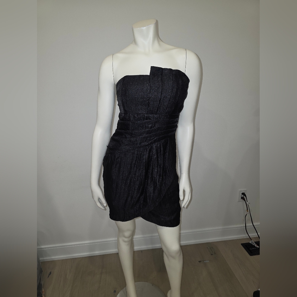 NWOT H&M Black Satin Strapless Mini Dress With Draping US 4 Prom Party